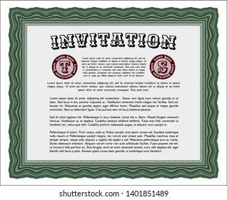 Green Formal invitation template. Easy to print. Vector illustration. Superior design. 