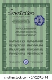 Green Formal invitation template. Easy to print. Nice design. Vector illustration. 