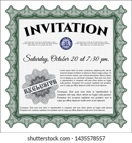 Green Formal invitation template. Easy to print. Elegant design. Customizable, Easy to edit and change colors. 