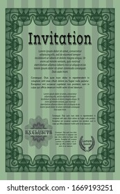 Green Formal invitation template. Easy to print. Retro design. Vector illustration. 