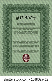 Green Formal invitation template. Elegant design. Vector illustration. With complex background. 