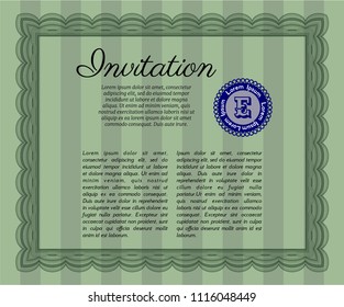 Green Formal invitation template. Elegant design. With great quality guilloche pattern. Detailed. 