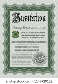 Green Formal invitation template. Elegant design. Complex background. Detailed. 