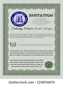 Green Formal invitation template. Elegant design. Detailed. With complex background. 