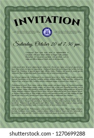 Green Formal invitation template. Elegant design. Detailed. With guilloche pattern and background. 