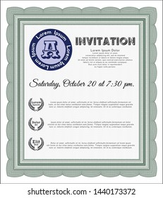 Green Formal invitation template. Elegant design. Detailed. Easy to print. 