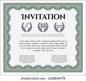 Green Formal invitation template. Elegant design. Vector illustration. With linear background. 