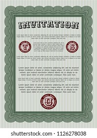 Green Formal invitation template. Excellent design. With linear background. Vector illustration. 