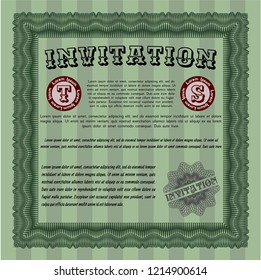 Green Formal invitation template. Excellent design. Vector illustration. With guilloche pattern and background. 