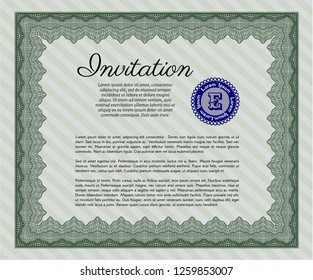 Green Formal invitation template. Excellent design. With background. Detailed. 
