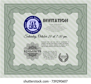 Green Formal invitation template. Good design. Vector illustration. Easy to print. 