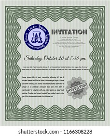 Green Formal invitation template. With great quality guilloche pattern. Artistry design. Vector illustration. 