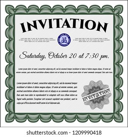 Green Formal invitation template. With great quality guilloche pattern. Beauty design. Vector illustration. 