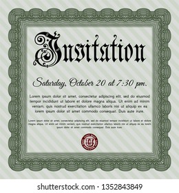 Green Formal invitation template. With great quality guilloche pattern. Customizable, Easy to edit and change colors. Nice design. 