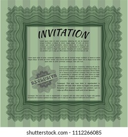 Green Formal invitation template. With guilloche pattern. Money style design. Vector illustration. 