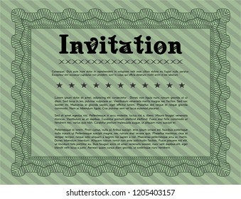 Green Formal invitation template. With guilloche pattern and background. Superior design. Customizable, Easy to edit and change colors. 