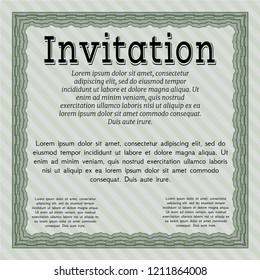 Green Formal invitation template. With guilloche pattern and background. Elegant design. Vector illustration. 