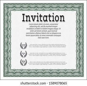 Green Formal invitation template. With guilloche pattern. Artistry design. Detailed. 