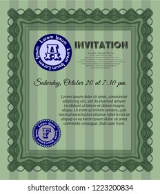 Green Formal invitation template. With linear background. Artistry design. Customizable, Easy to edit and change colors. 