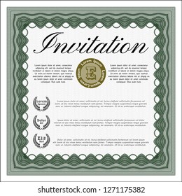 Green Formal invitation template. With linear background. Money Pattern design. Vector illustration. 