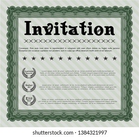 Green Formal invitation template. With linear background. Elegant design. Vector illustration. 