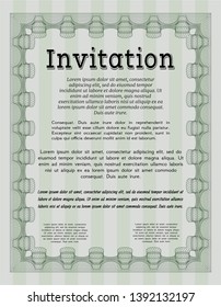 Green Formal invitation template. With linear background. Vector illustration. Elegant design. 