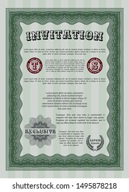 Green Formal invitation template. With linear background. Vector illustration. Excellent design. 