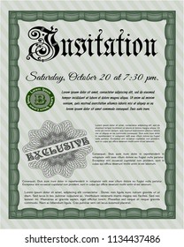 Green Formal invitation template. Money Pattern design. With linear background. Detailed. 