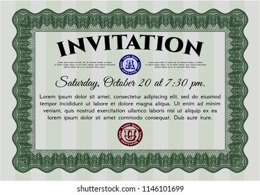 Green Formal invitation template. Money Pattern. With complex background. Detailed. 