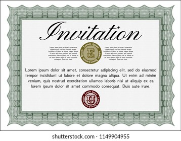 Green Formal invitation template. Money Pattern. Detailed. Easy to print. 