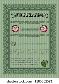 Green Formal invitation template. Money design. With complex linear background. Customizable, Easy to edit and change colors. 