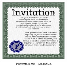 Green Formal invitation template. Money Pattern design. Vector illustration. With complex background. 