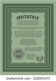 Green Formal invitation template. Money style design. With guilloche pattern and background. Customizable, Easy to edit and change colors. 