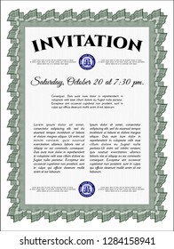 Green Formal invitation template. Money design. Detailed. Easy to print. 