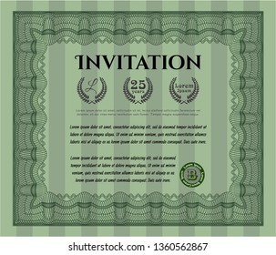 Green Formal invitation template. Money style design. With linear background. Customizable, Easy to edit and change colors. 