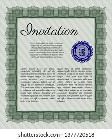 Green Formal invitation template. Money style design. With guilloche pattern and background. Customizable, Easy to edit and change colors. 