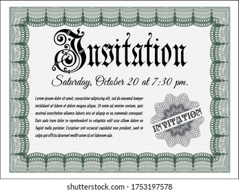 Green Formal invitation template. Money Pattern design.   
