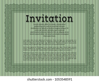 Green Formal invitation template. Nice design. Detailed. With complex background. 