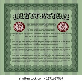 Green Formal invitation template. Nice design. Printer friendly. Detailed. 