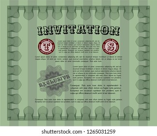 Green Formal invitation template. Perfect design. With complex background. Detailed. 