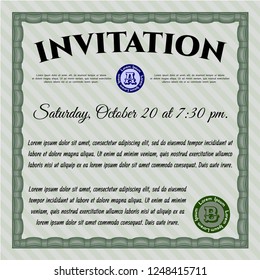 Green Formal invitation template. Printer friendly. Superior design. Detailed. 