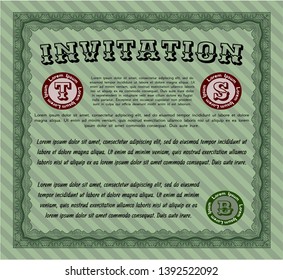 Green Formal invitation template. Printer friendly. Artistry design. Customizable, Easy to edit and change colors. 