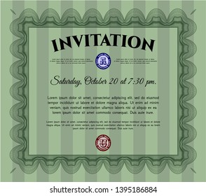 Green Formal invitation template. Printer friendly. Vector illustration. Money Pattern design. 