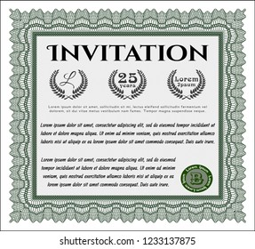 Green Formal invitation template. With quality background. Beauty design. Detailed. 