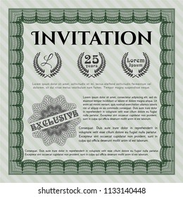 Green Formal invitation template. Retro design. Vector illustration. Printer friendly. 