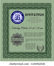 Green Formal invitation template. Retro design. With complex background. Vector illustration. 