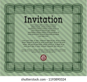 Green Formal invitation template. Retro design. With linear background. Customizable, Easy to edit and change colors. 