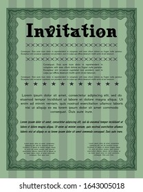 Green Formal invitation template. Retro design. Customizable, Easy to edit and change colors. With complex linear background. 