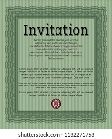 Green Formal invitation template. Sophisticated design. With great quality guilloche pattern. Customizable, Easy to edit and change colors. 