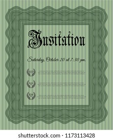 Green Formal invitation template. Vector illustration. Complex background. Sophisticated design. 